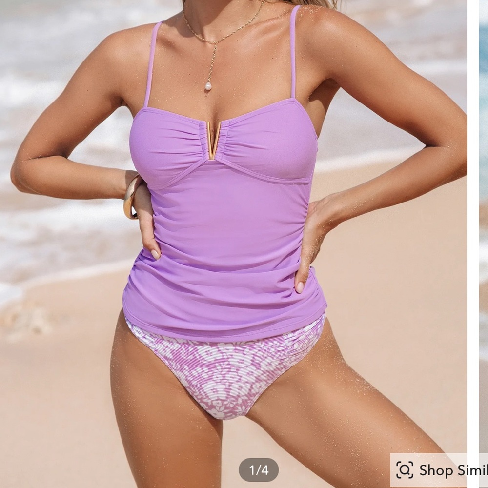 NEW with tags CUPSHE lavender v-wire tankini top & floral bottoms set- Large